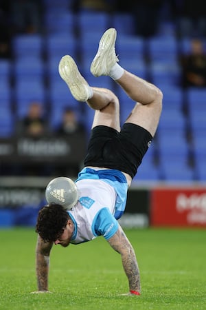 Football freestyler Jay Rosa performed at Shrewsbury Town last month. 