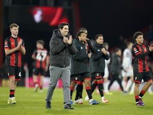 Bournemouth manager Andoni Iraola and his players acknowledge the crowd