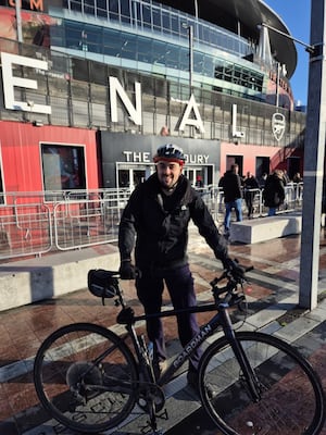 Stuart Bull outside Arsenal's stadium in London. 