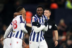 Josh Maja celebrates his opener (Photo by Adam Fradgley/West Bromwich Albion FC via Getty Images)