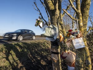 Floral tributes left on Bramley Lane in West Bretton, near Wakefield