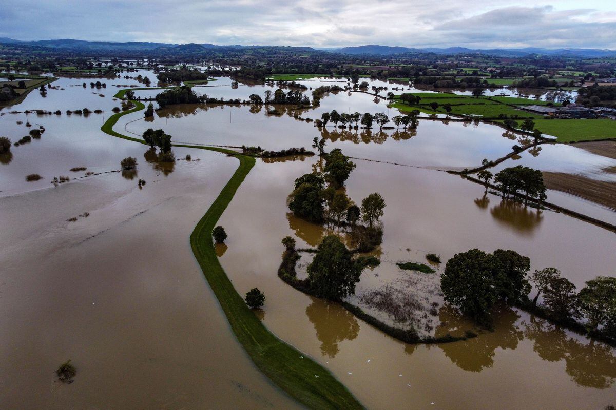 In pictures: Fields awash in Powys after flooding caused by Storm Babet ...