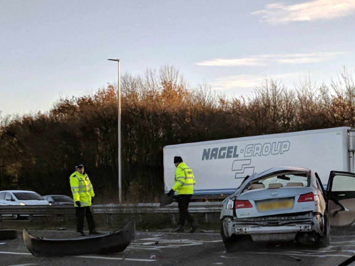 Man thrown from car as crash closes A5 at Shrewsbury in both